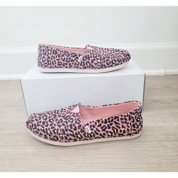 Toms Alpargata Pink Leopard Print Barbie Slip On Canvas Lisa Frank Shoes 6.5 - Picture 1 of 10